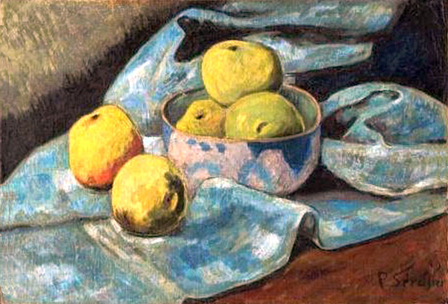 Composition aux pommes et au torchon bleu, vintage artwork by Paul Serusier, 12x8" (A4) Poster