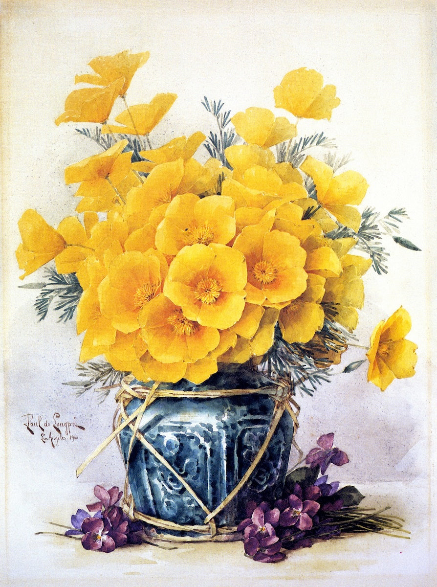 California Poppies in Chinese Vase by Paul De Longpre,A3(16x12")Poster