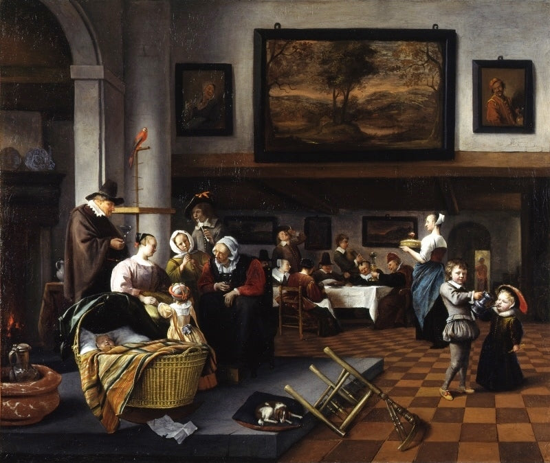 The Christening (As the Old Sing, So Pipe the Young), vintage artwork by Jan Havicksz. Steen, 12x8" (A4) Poster