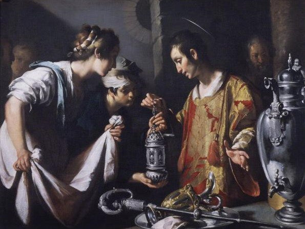 St Lawrence Distributing the Riches of the Church, vintage artwork by Bernardo Strozzi, 12x8" (A4) Poster