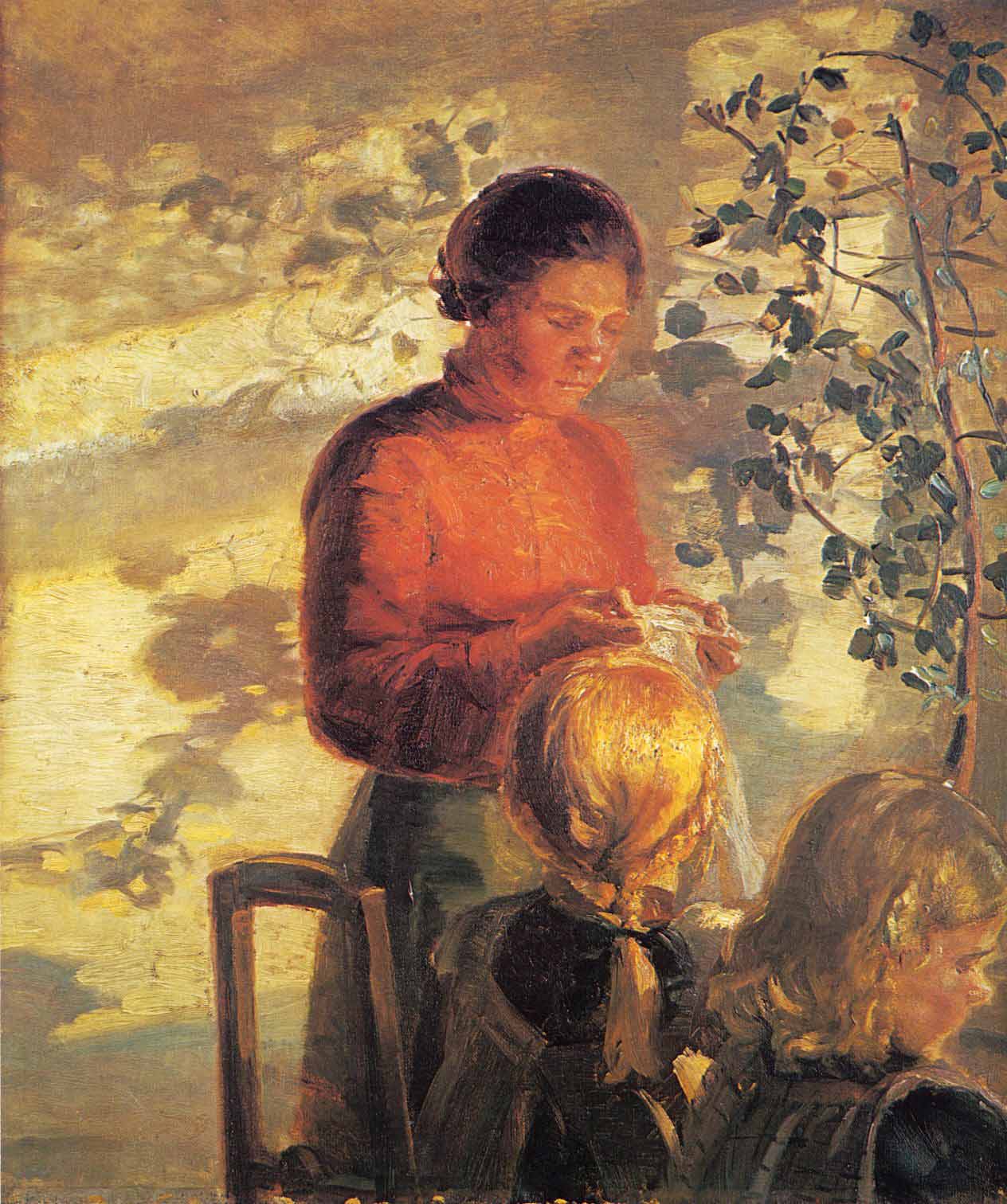 Two Girls Sewing Lessons by Anna Ancher,A3(16x12")Poster