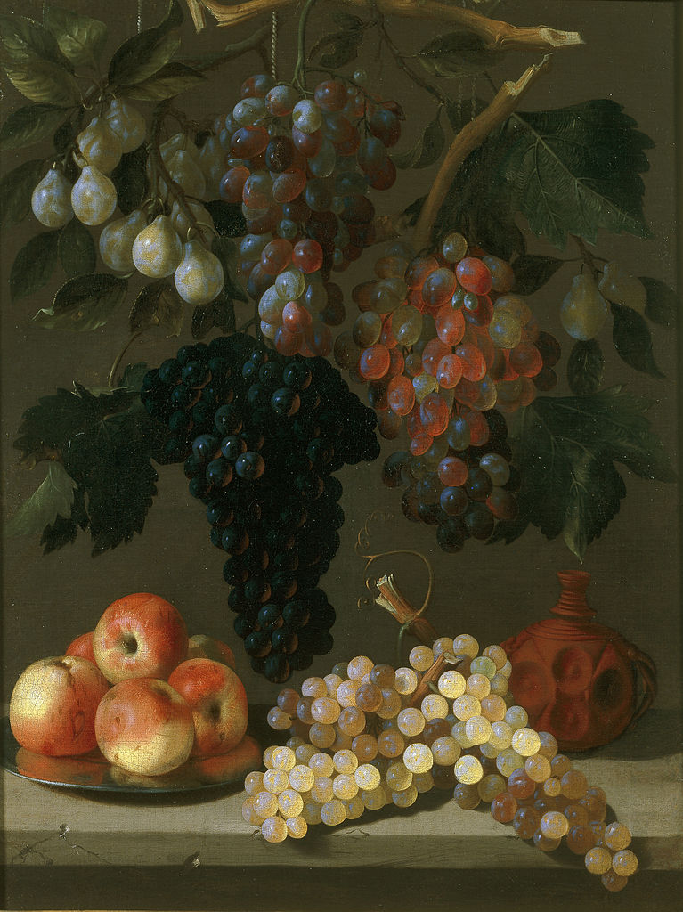 Still life of grapes, apples and plums, vintage artwork by Juan Bautista de Espinosa, 12x8" (A4) Poster