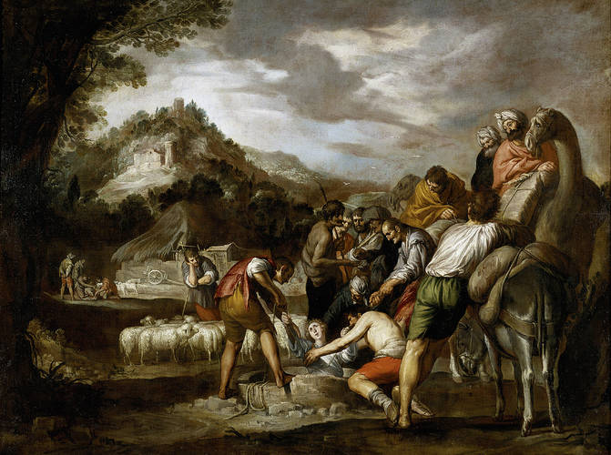 Joseph Sold by his Brothers, vintage artwork by Antonio del Castillo y Saavedra, 12x8" (A4) Poster