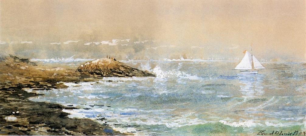 Sailing off the Rocks, vintage artwork by Edmund Darch Lewis, 12x8" (A4) Poster