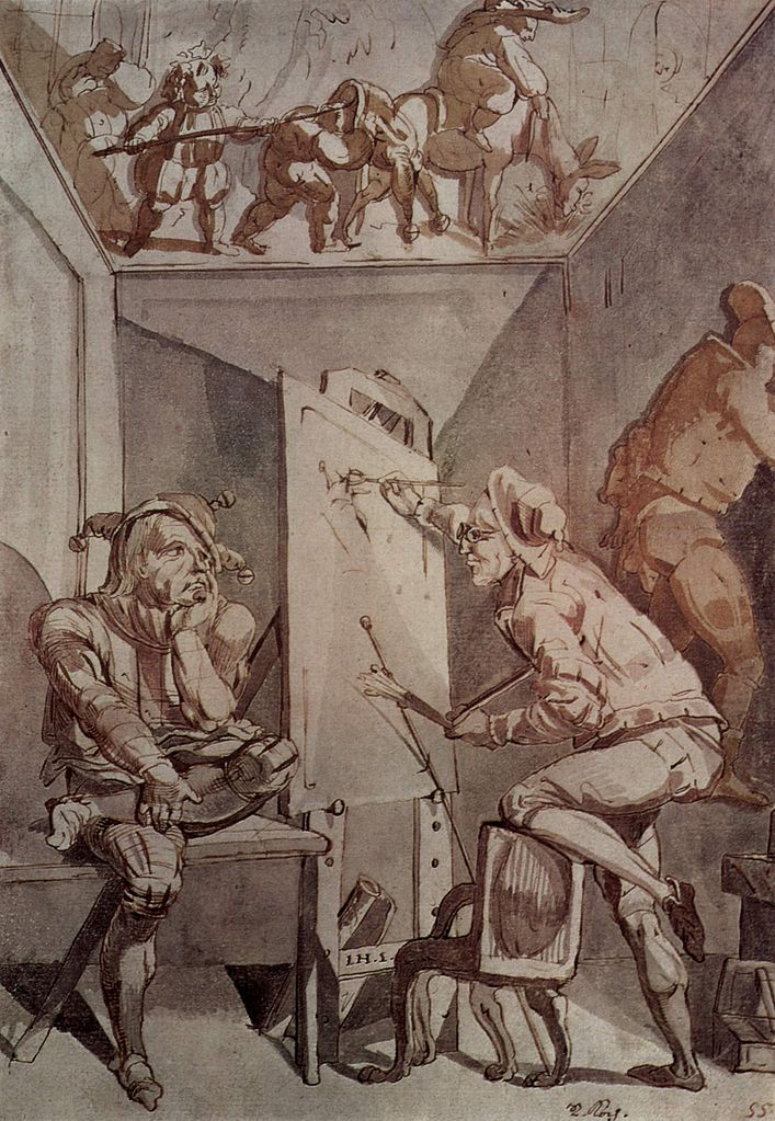 Ein Maler mit Brille zeichnet einen Narren, vintage artwork by Johann Heinrich Füseli, 12x8" (A4) Poster
