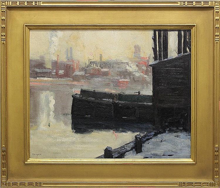 Delaware River Harbor Scene, vintage artwork by Frederick (Fred) R. Wagner, 12x8" (A4) Poster