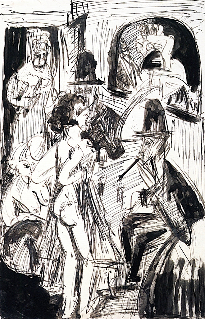 Bordello, vintage artwork by Ernst Ludwig Kirchner, 12x8" (A4) Poster