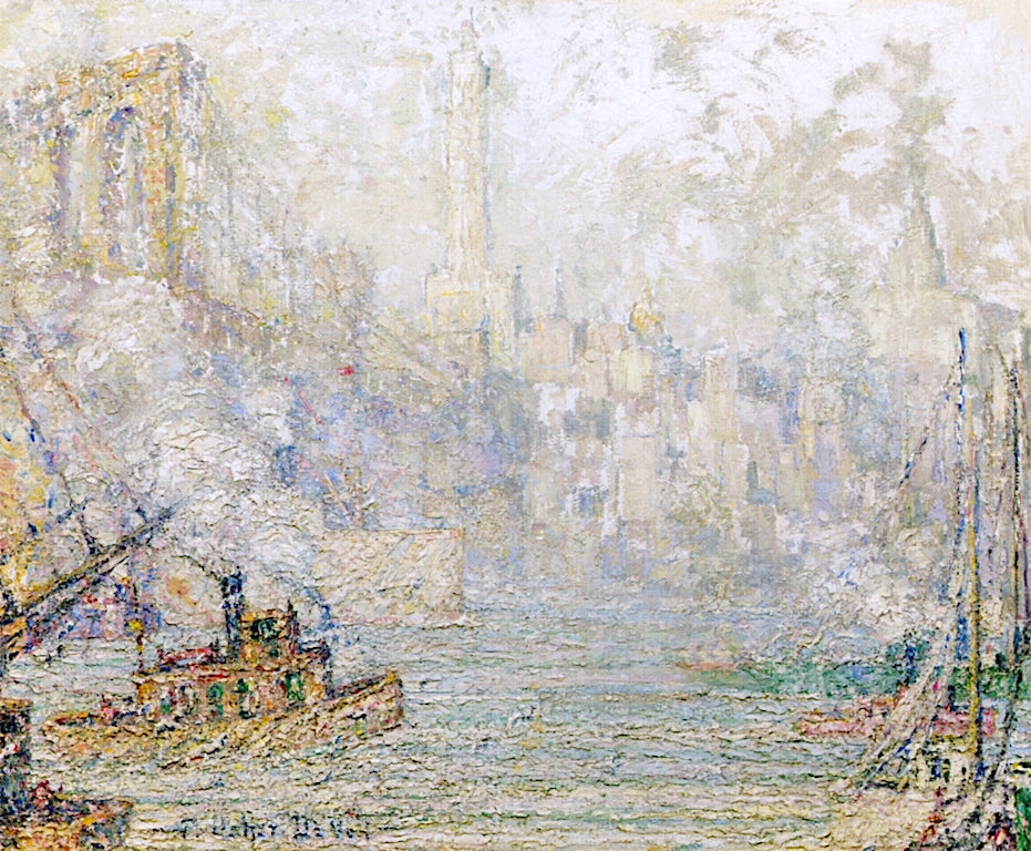 New York from the Brooklyn Bridge, vintage artwork by Frederick Usher De Voll, 12x8" (A4) Poster
