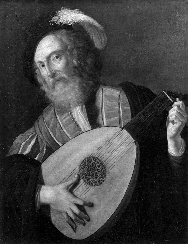 De luitspeler, vintage artwork by Lumen Portengen, 12x8" (A4) Poster