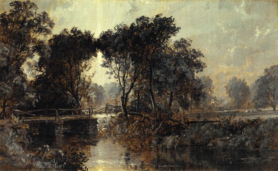Bridge on the Wawayanda River, vintage artwork by Jasper Francis Cropsey, 12x8" (A4) Poster