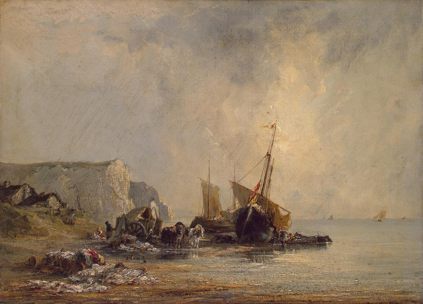 Boats near the Coast of Normandy, vintage artwork by Richard Parkes Bonington, A3 (16x12") Poster Print
