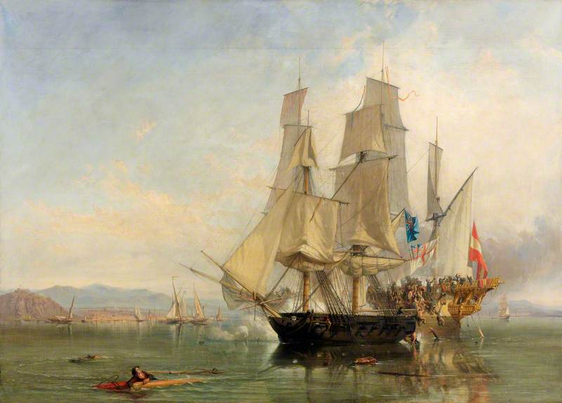 The Action and Capture of the Spanish Xebec Frigate 'El Gamo', vintage artwork by Clarkson Frederick Stanfield, A3 (16x12") Poster Print