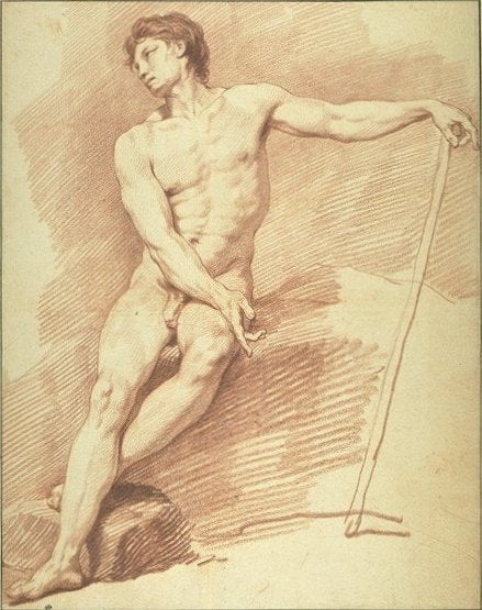 Academic Nude, vintage artwork by Attributed to Carle van Loo, 12x8" (A4) Poster