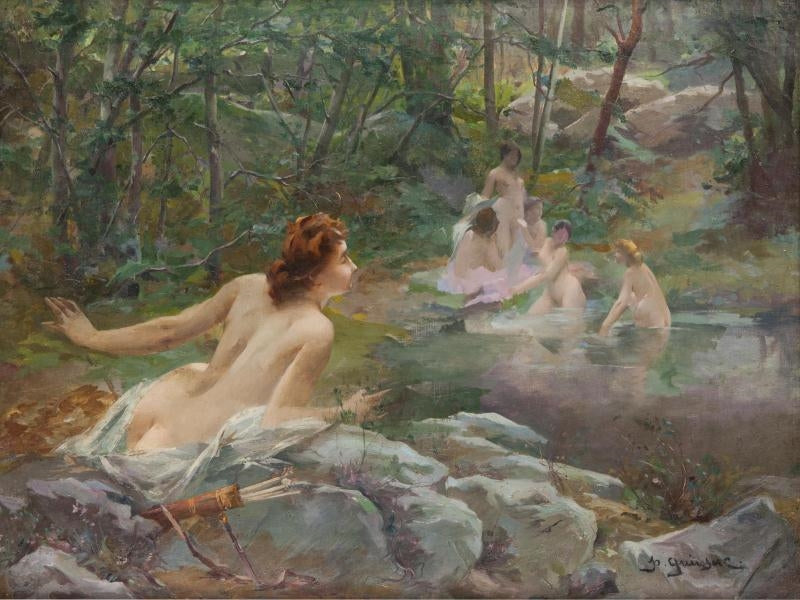 Nymphs in the Forest, vintage artwork by Paul Francois Quinsac, 12x8" (A4) Poster