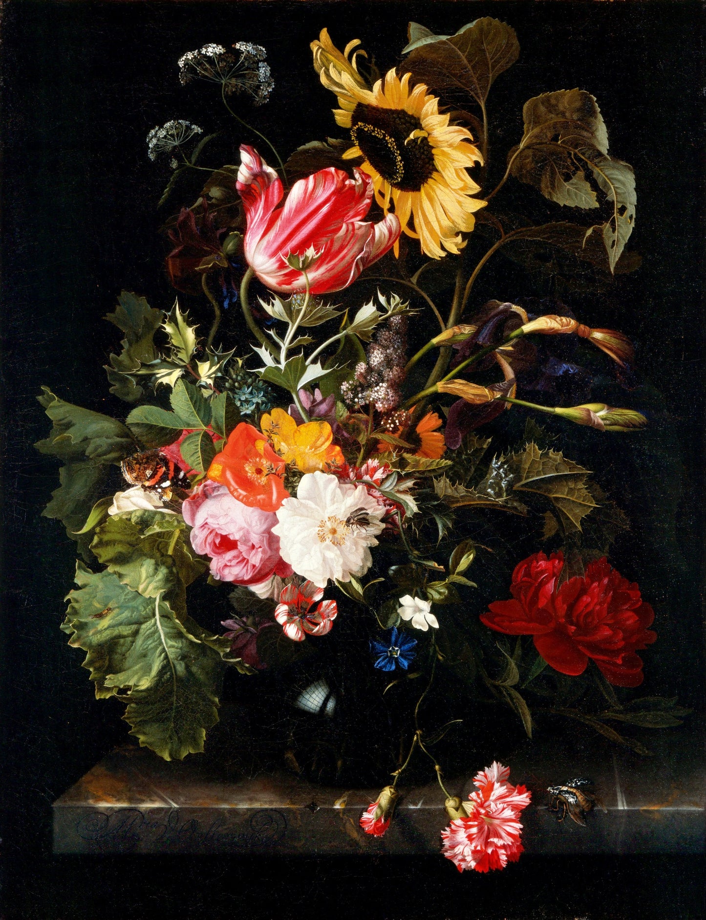 Bouquet of Flowers in a Vase, vintage artwork by Maria van Oosterwijck, 12x8" (A4) Poster