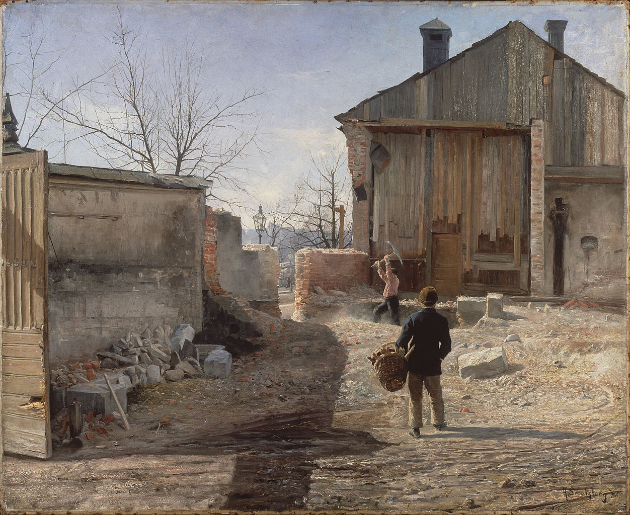 Demolishing the Old Orphanage, Stockholm, vintage artwork by Anshelm Schultzberg, 12x8" (A4) Poster