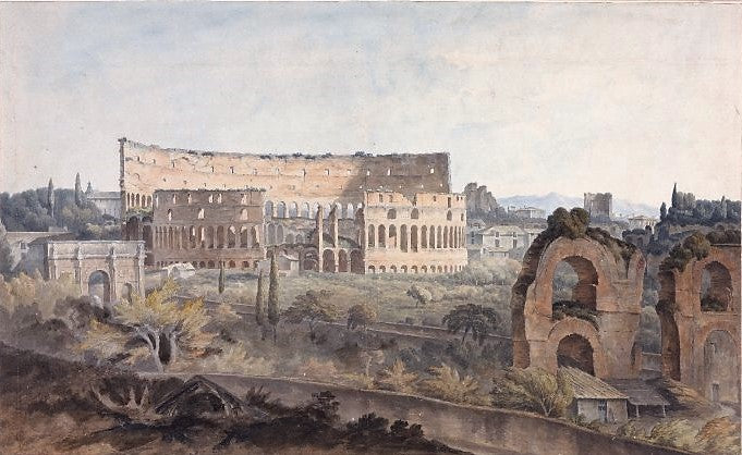General view of the Colosseum and the Arch of Constantine from the Palatine, vintage artwork by John Warwick Smith, 12x8" (A4) Poster