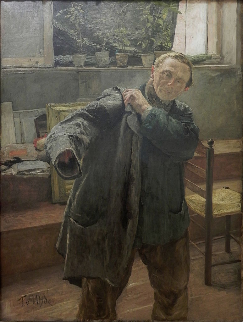 Man Dressing, vintage artwork by Fritz von Uhde, 12x8" (A4) Poster