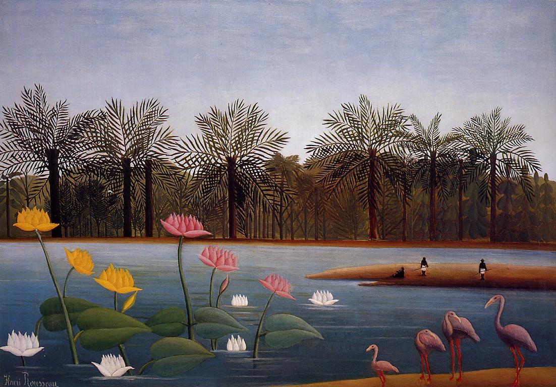 The Flamingos, vintage artwork by Henri Rousseau, 12x8" (A4) Poster