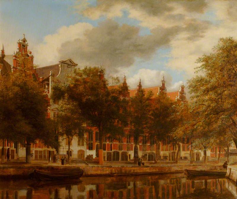 Amsterdam: Houses on the Herengracht, vintage artwork by Jan van der Heyden, 12x8" (A4) Poster