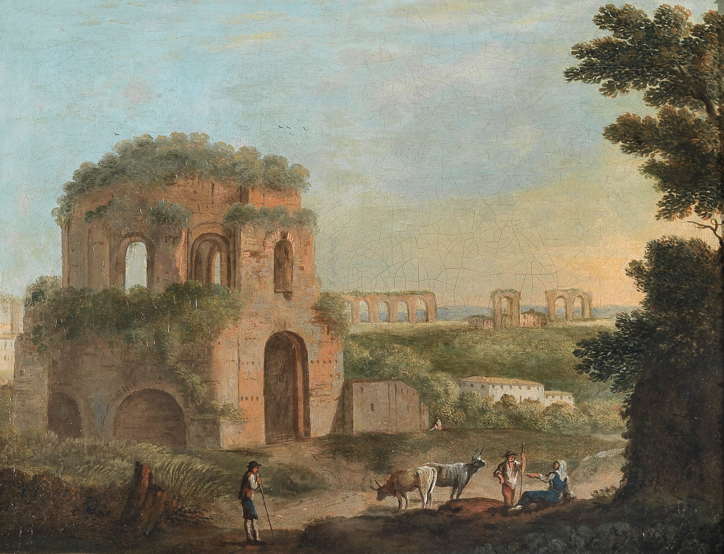 View of the Temple of Minerva Medica and an Aqueduct, vintage artwork by Paolo Anesi, 12x8" (A4) Poster