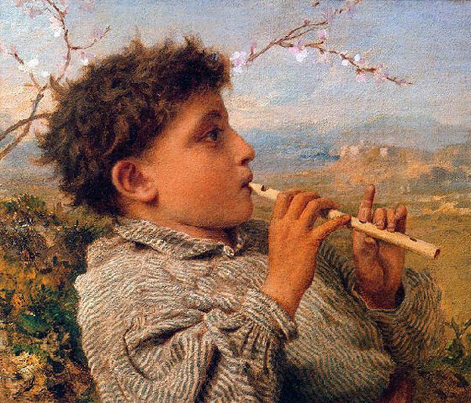 Shepherd Piper, vintage artwork by Sophie Gengembre Anderson, 12x8" (A4) Poster