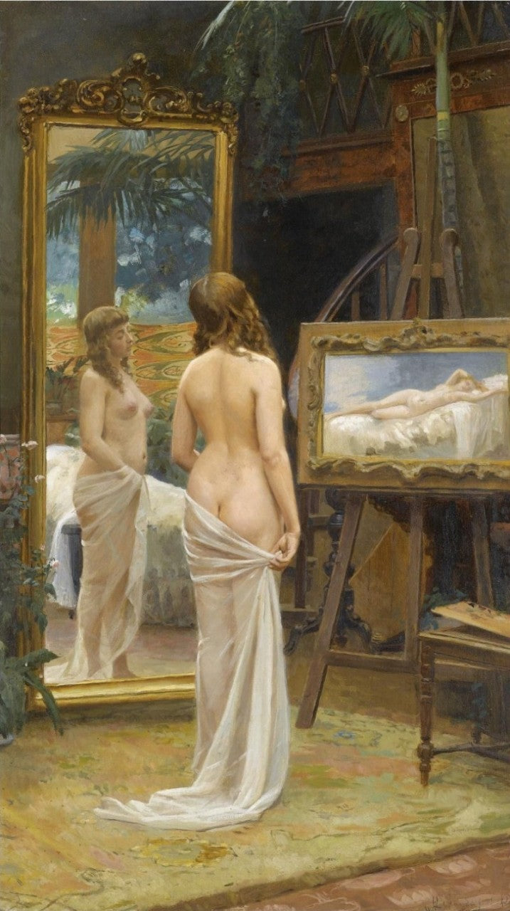 Nude in the Artist's Studio, vintage artwork by Nikolai Bodarevsky, 12x8" (A4) Poster