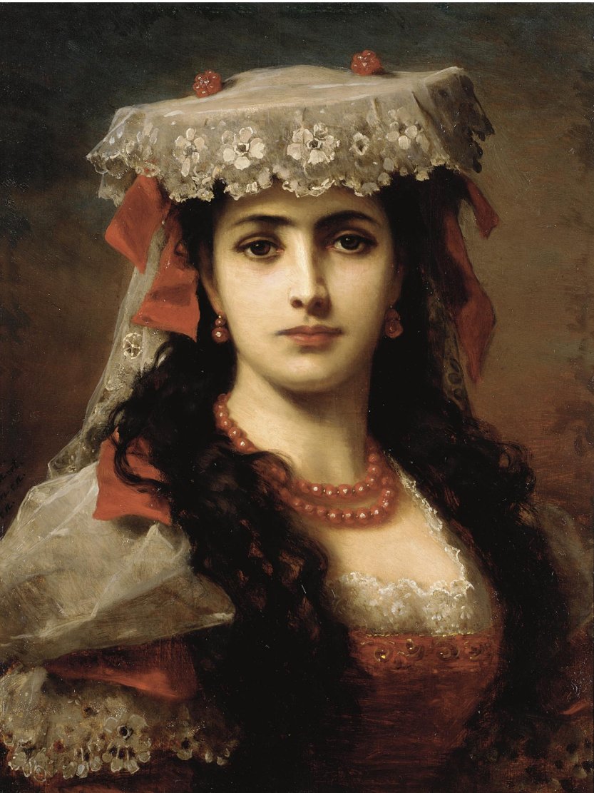 Portrait of a young Spanish woman, vintage artwork by Anton Ebert, 12x8" (A4) Poster