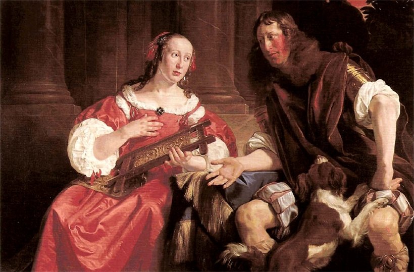 De Bray and his wife as Ulysses and Penelope, vintage artwork by Jan de Bray, 12x8" (A4) Poster