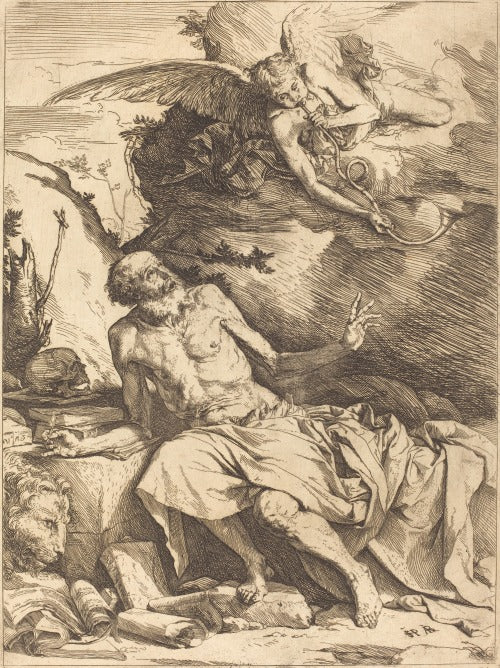 Saint Jerome hearint the Trumpet of the Last Judgement, vintage artwork by Jusepe de Ribera, 12x8" (A4) Poster