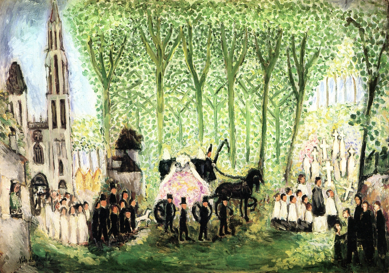 Funeral in Senlis, vintage artwork by Nils Dardel, 12x8" (A4) Poster