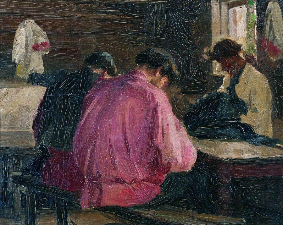 Village Tailors, vintage artwork by Ivan Kulikov, 12x8" (A4) Poster