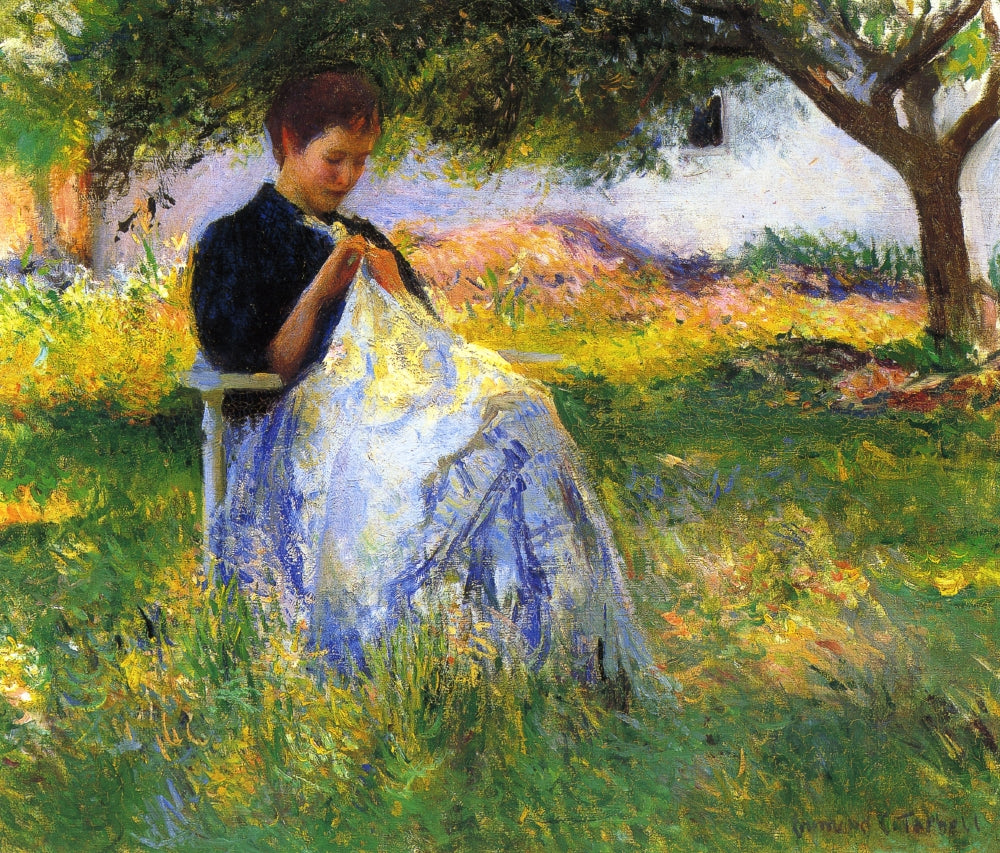 A Girl Sewing in an Orchard by Edmund Tarbell,A3(16x12")Poster
