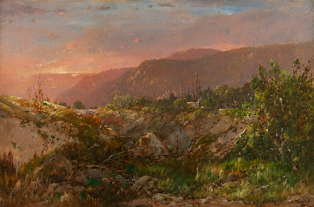 Sunset Over the Mountains, vintage artwork by William Louis Sonntag, Sr, 12x8" (A4) Poster