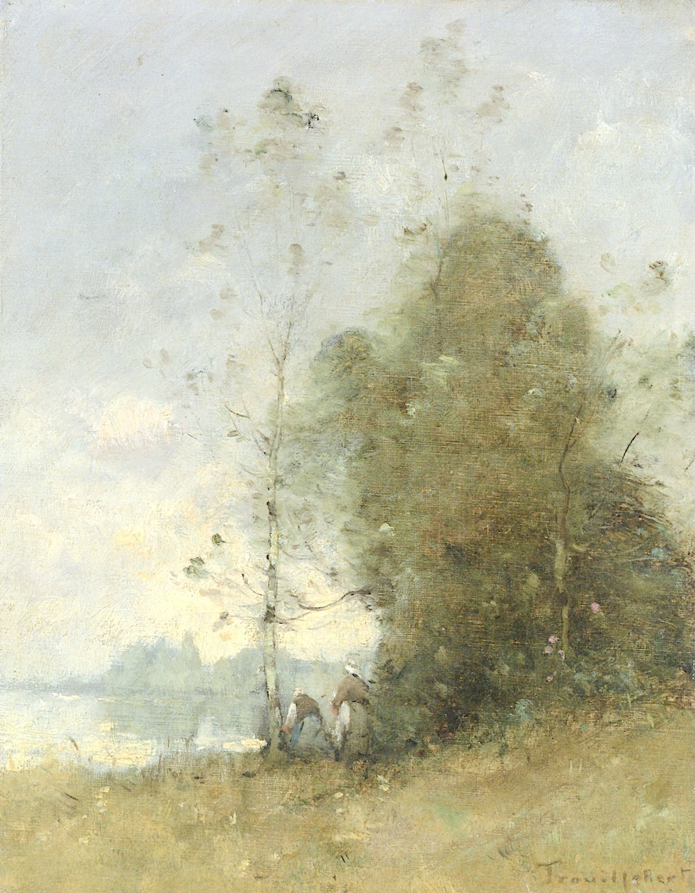 Figures on the Banks of the Loire at Gennes, vintage artwork by Paul-Desire Trouillebert, 12x8" (A4) Poster