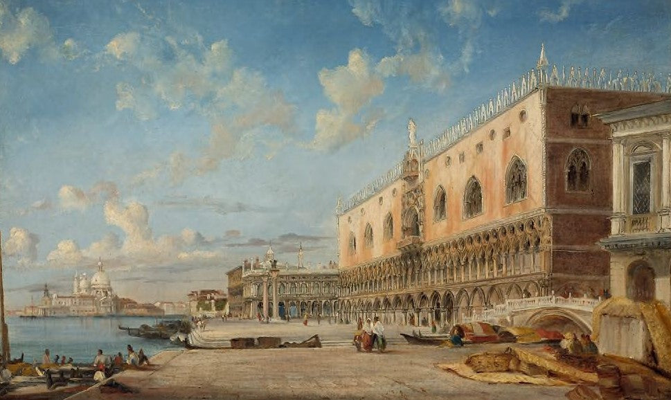 Riva degli Schiavoni and Doge's Palace, Venice, vintage artwork by Attributed to James Holland, A3 (16x12") Poster Print
