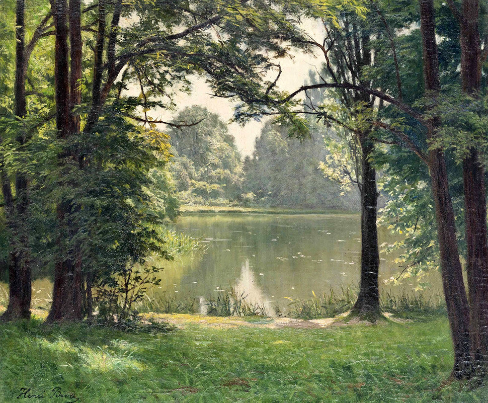 Au bords du rivière, vintage artwork by Henri Biva, 12x8" (A4) Poster