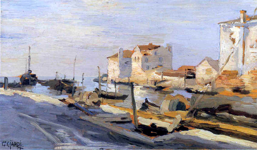 Venetian Marina, vintage artwork by Guglielmo Ciardi, 12x8" (A4) Poster