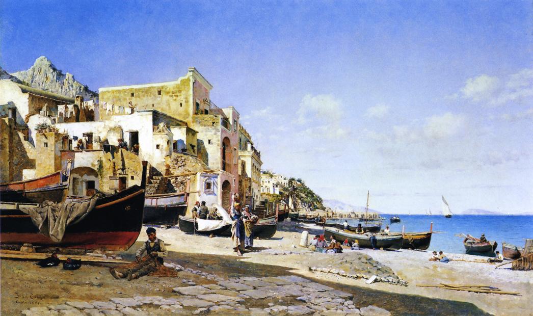 The Harbour, Capri, vintage artwork by Federico del Campo, 12x8" (A4) Poster