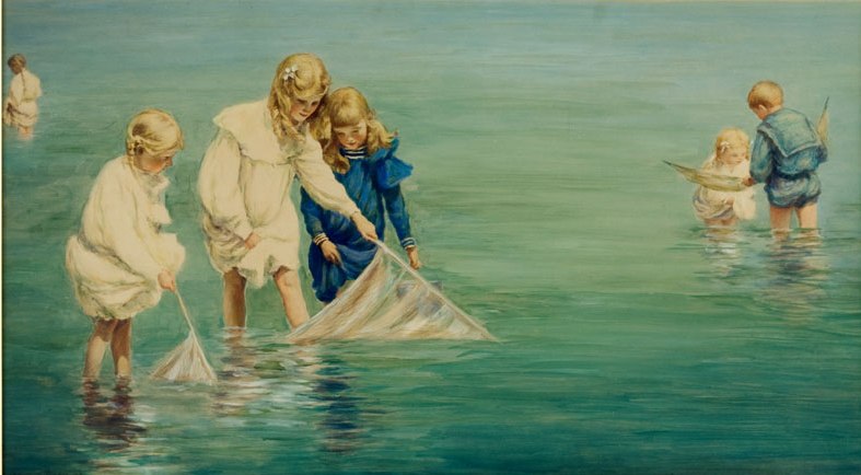 Children at the Shore by Charles Courtney Curran,A3(16x12")Poster