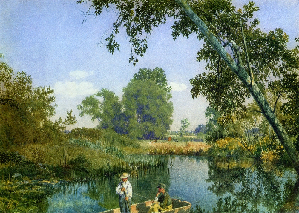 Two Boys in a Rowboat, vintage artwork by John William Hill, A3 (16x12") Poster Print