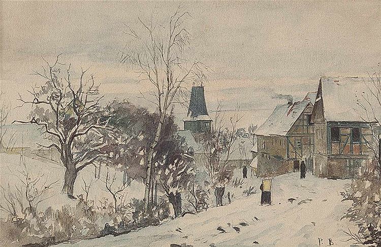 Oberweimar in Winter (study), vintage artwork by Paul Baum, 12x8" (A4) Poster