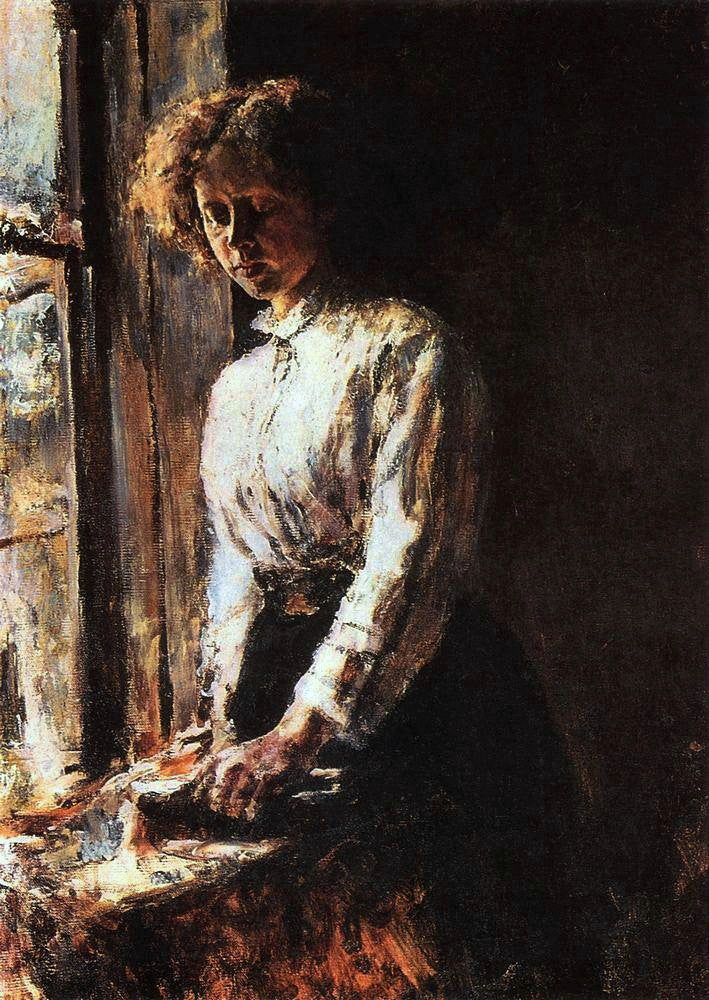 Olga Trubnikova by the Window, vintage artwork by Valentin Serov, 12x8" (A4) Poster