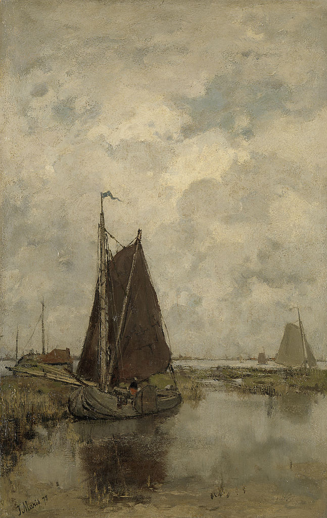 Grey Day with Ships, vintage artwork by Jacob Maris, 12x8" (A4) Poster