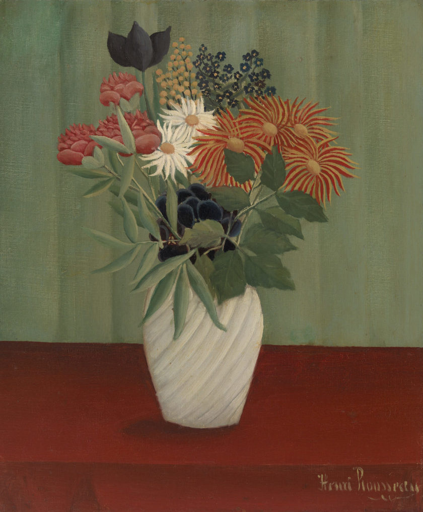 Bouquet of Flowers with China Asters and Tokyos, vintage artwork by Henri Rousseau, 12x8" (A4) Poster