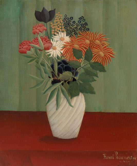 Bouquet of Flowers with China Asters and Tokyos, vintage artwork by Henri Rousseau, 12x8" (A4) Poster