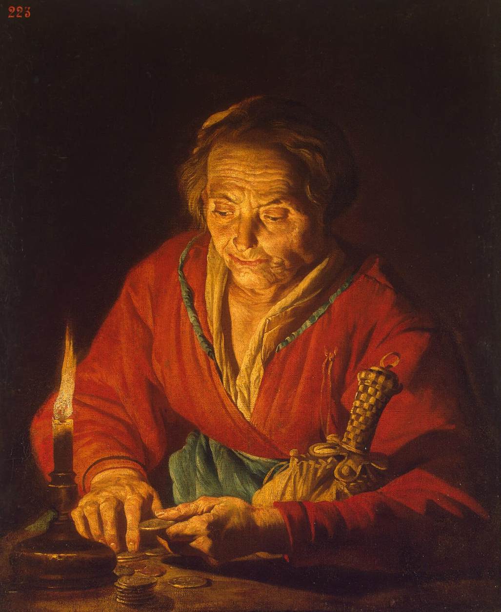 Old Woman with a Candle, vintage artwork by Matthias Stomer, 12x8" (A4) Poster