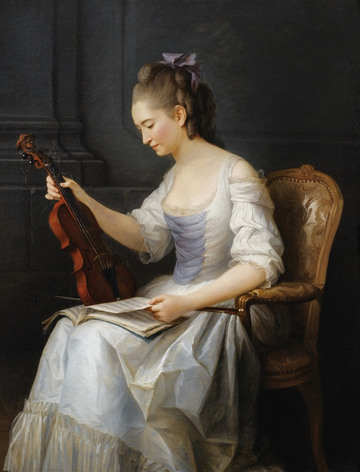 Portrait of a Young Violinist, vintage artwork by Anne Vallayer-Coster, 12x8" (A4) Poster