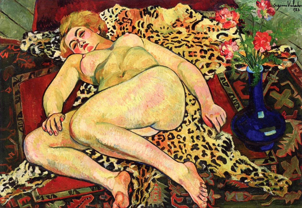 Catherine Reclining Nude on a Leopard Skin, vintage artwork by Suzanne Valadon, 12x8" (A4) Poster