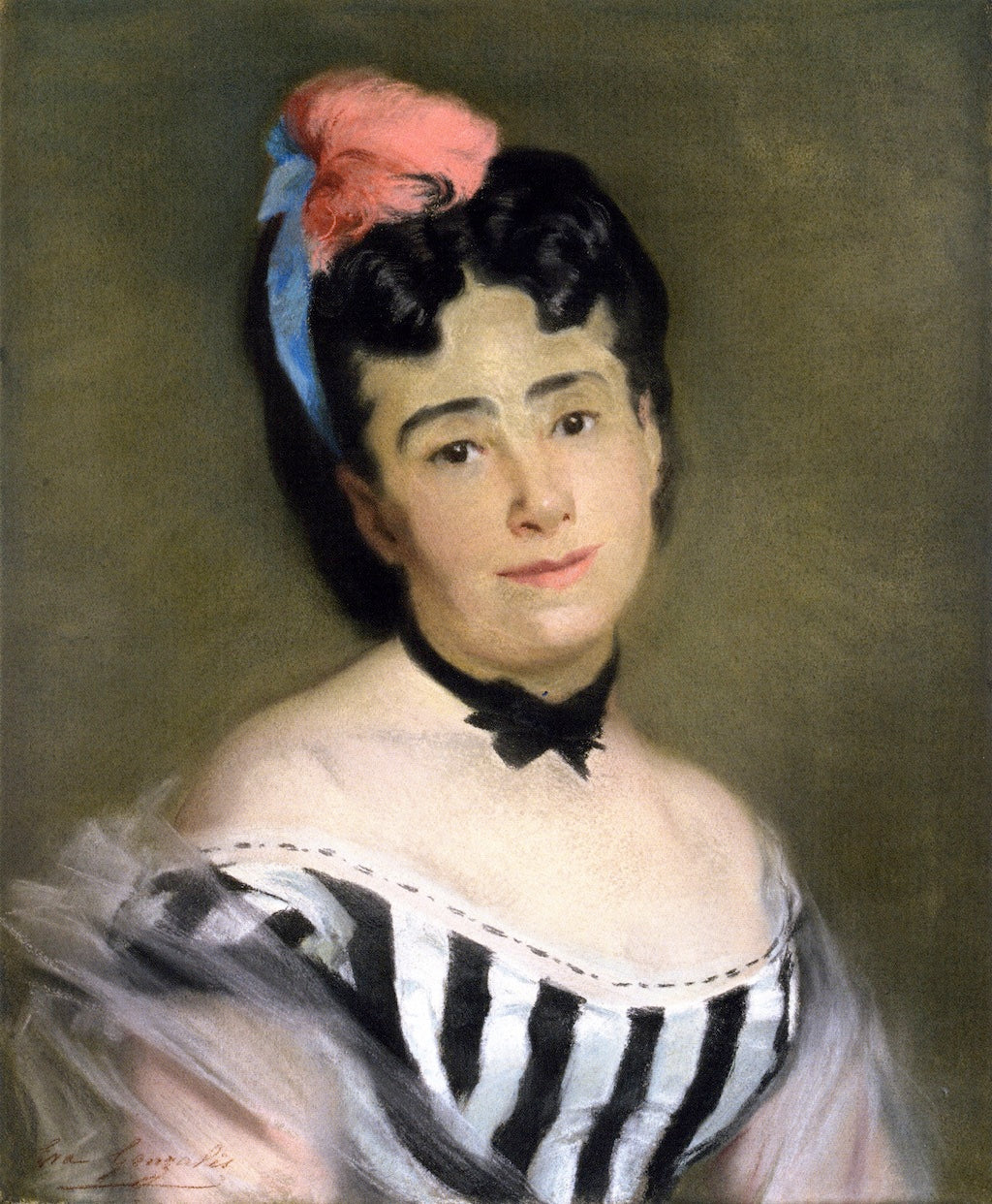 Portrait of Mme. E. G., vintage artwork by Eva Gonzales, 12x8" (A4) Poster